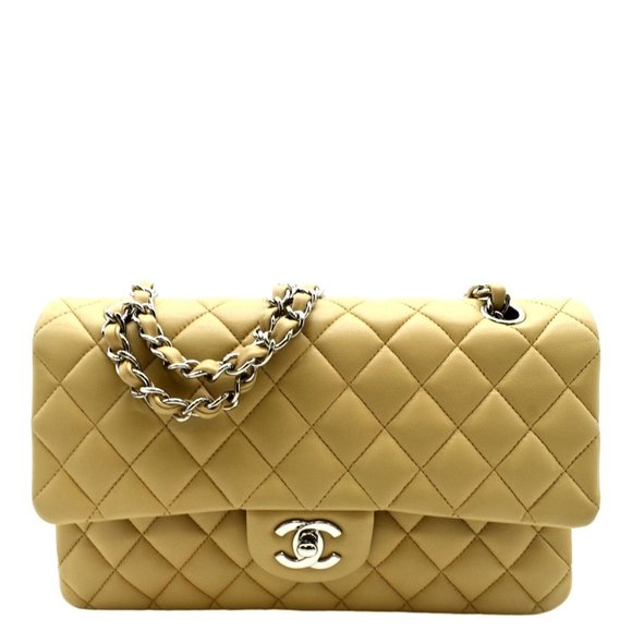 CHANEL Handbags - CHANEL  Classic Medium Double Flap Quilted Leather Shoulder Bag Beige